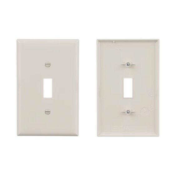 Set of 4: Eaton 1-Gang Midsize Light Almond Indoor Toggle Wall Plates - Picture 4 of 9